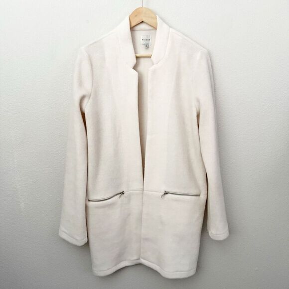 ELLISON | Cream Long Line Notch Collarless Coat Jacket Gold Zippers | Large - Picture 3 of 11